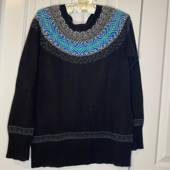Jessica Sweaters - Jessica Wool Blend Black Winter Sweater with Blue and Gray Pattern